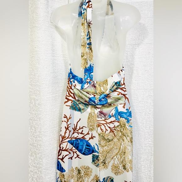 Boston Proper Maxi Halter Dress M Long Flowy Beach Ocean Reef Seashells Coral - Picture 8 of 11